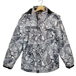 OTU Men's Snowboarding Ski Hooded Jacket Black White Full Zip Size Medium